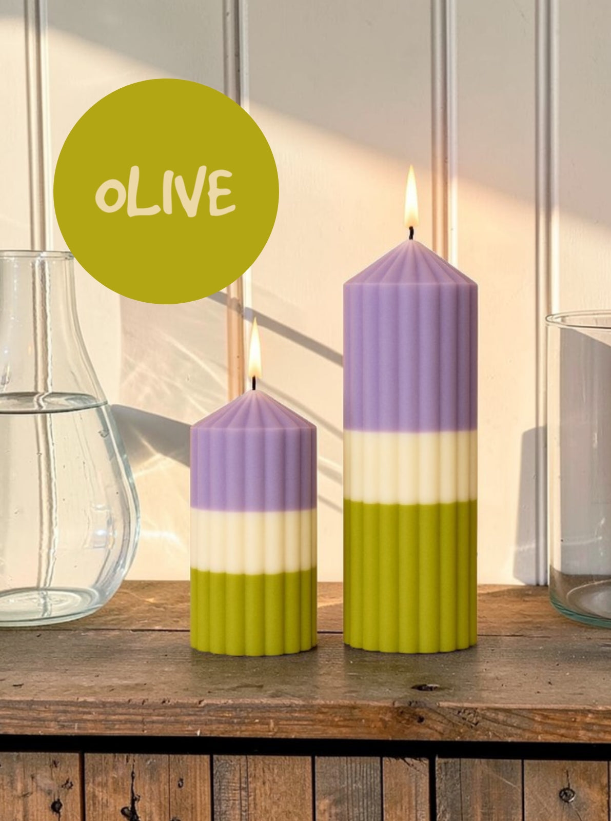 Layered Pillar Candle - OLIVE