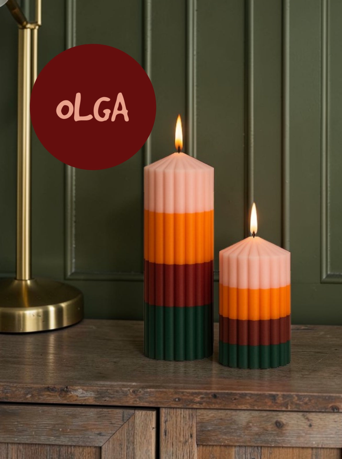 Layered Ribbed Pillar Candle | Colour Block Sculptural Candle UK